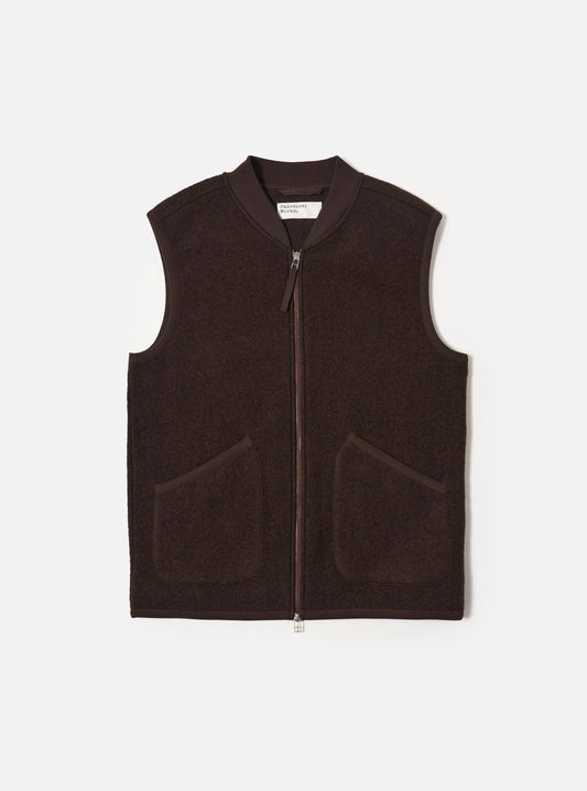 Universal Works Wool Fleece Zip Waistcoat Brown