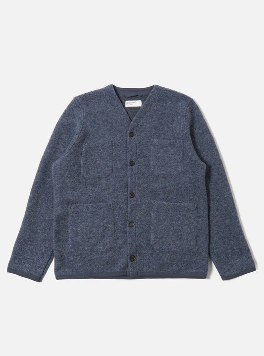 Universal Works Wool Fleece Cardigan Slate Blue