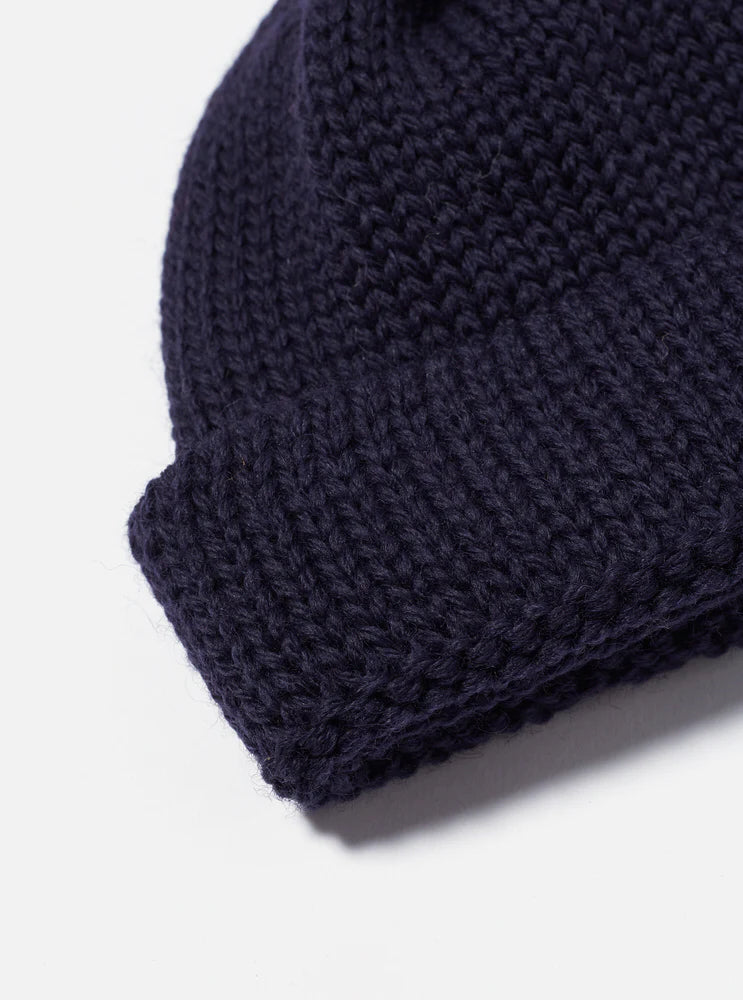 Universal Works Short Watch Cap In Navy British Wool