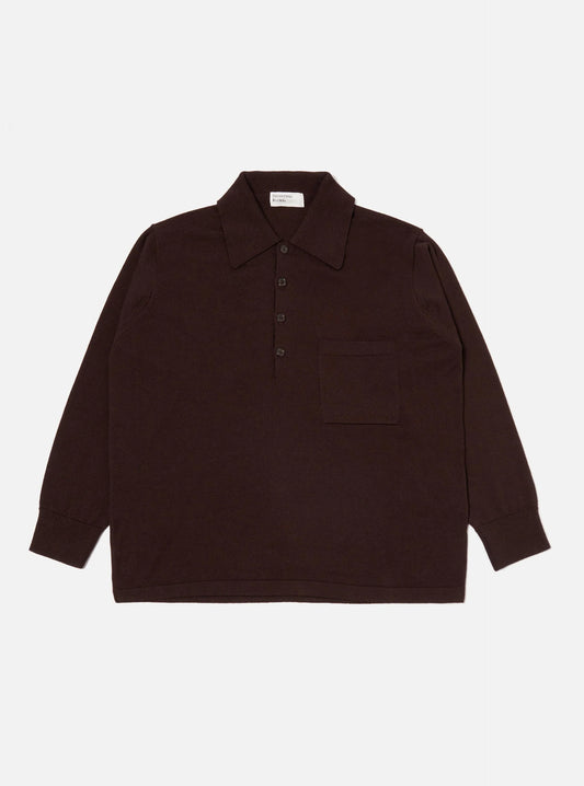 Universal Works Merino L/S Pullover Knit Shirt Brown
