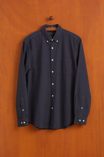 Portuguese Flannel Atlantico Seersucker Button-down Shirt Navy