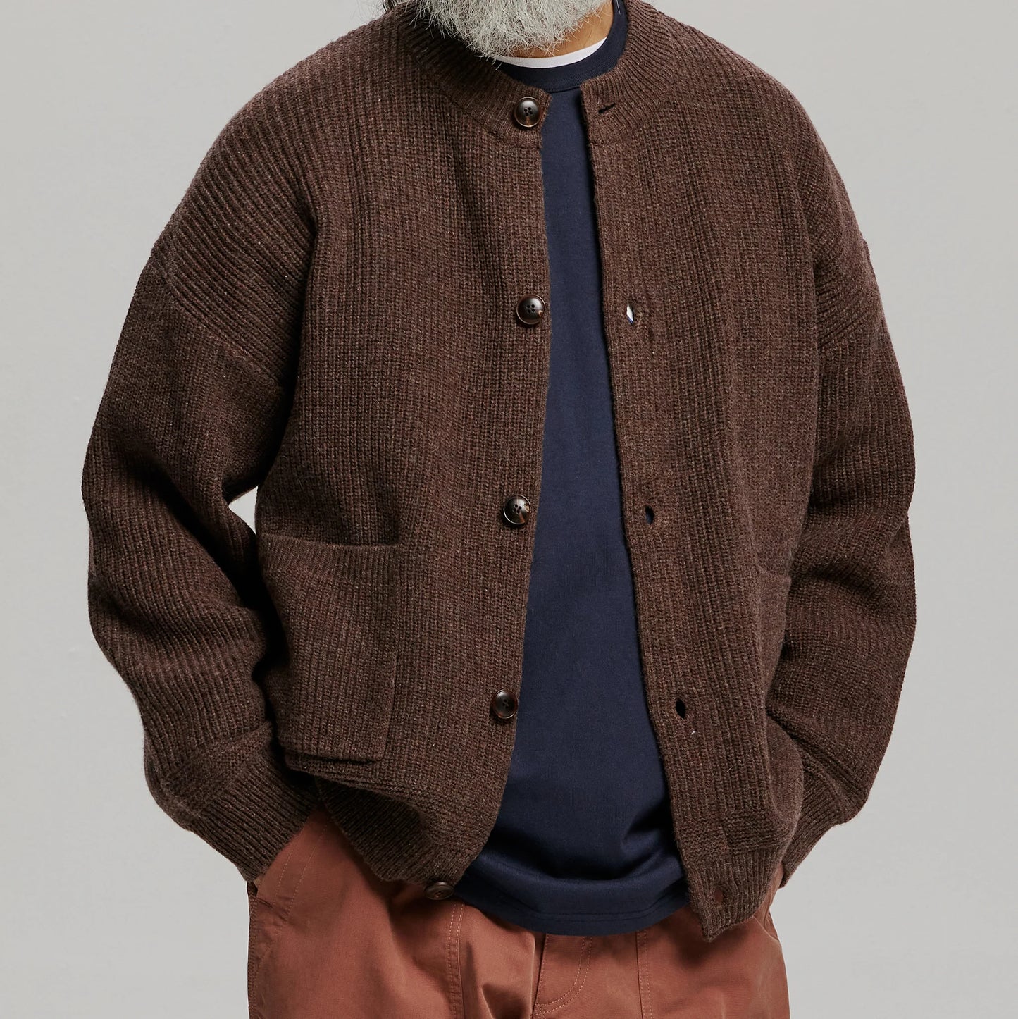 FrizmWorks Heavy Wool Round Cardigan Choco Brown