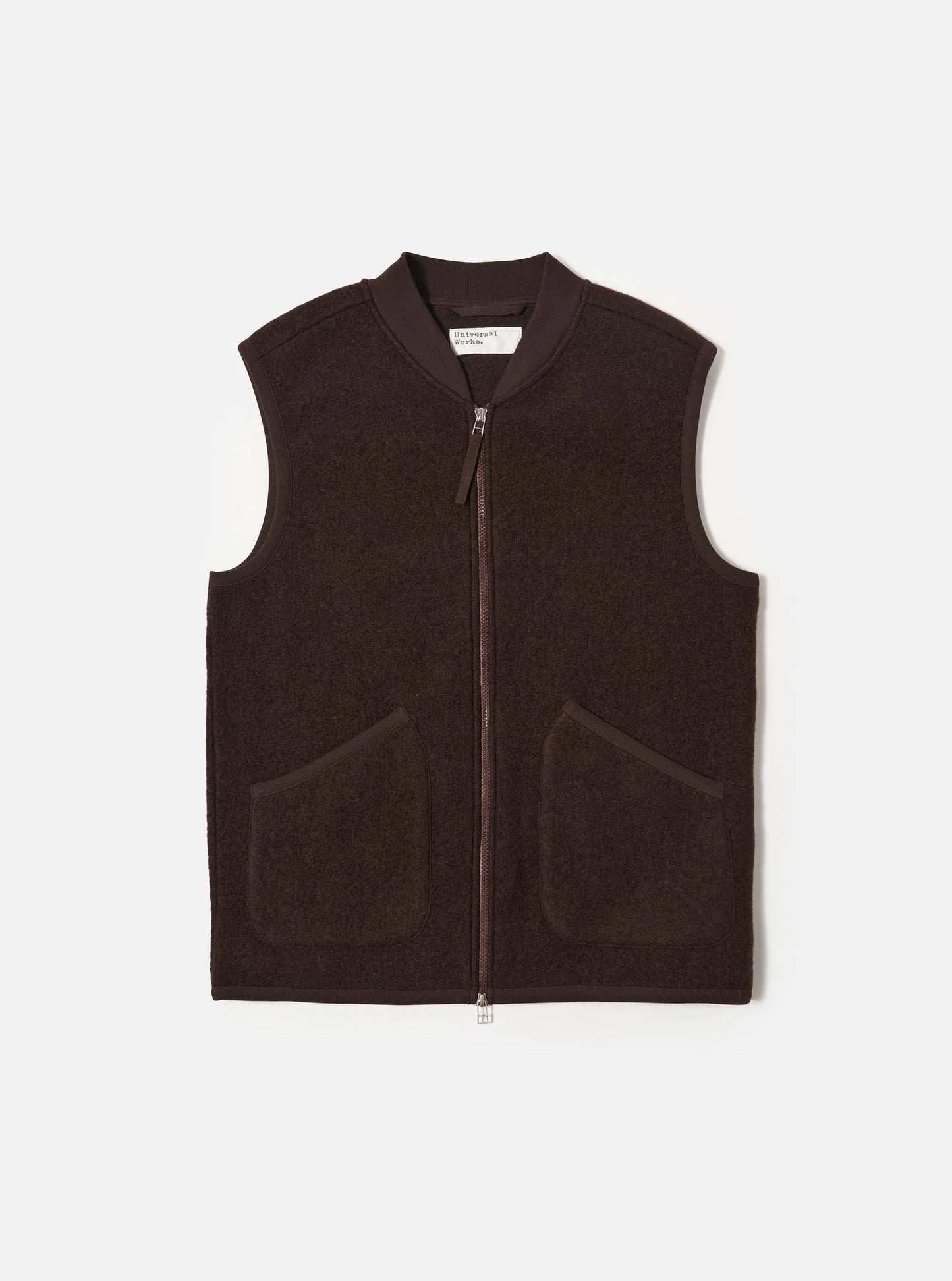 Universal Works Wool Fleece Zip Waistcoat Brown