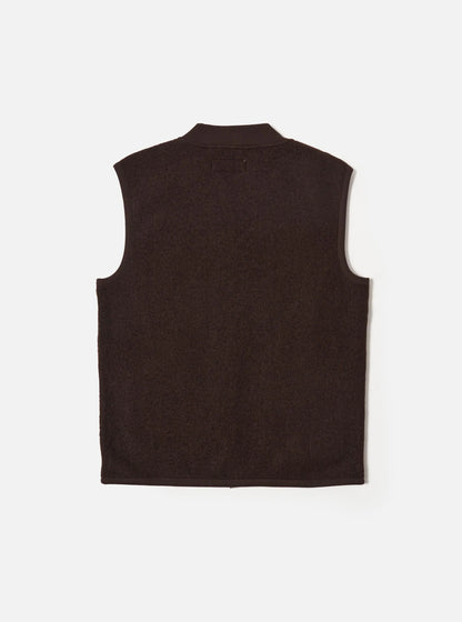 Universal Works Wool Fleece Zip Waistcoat Brown