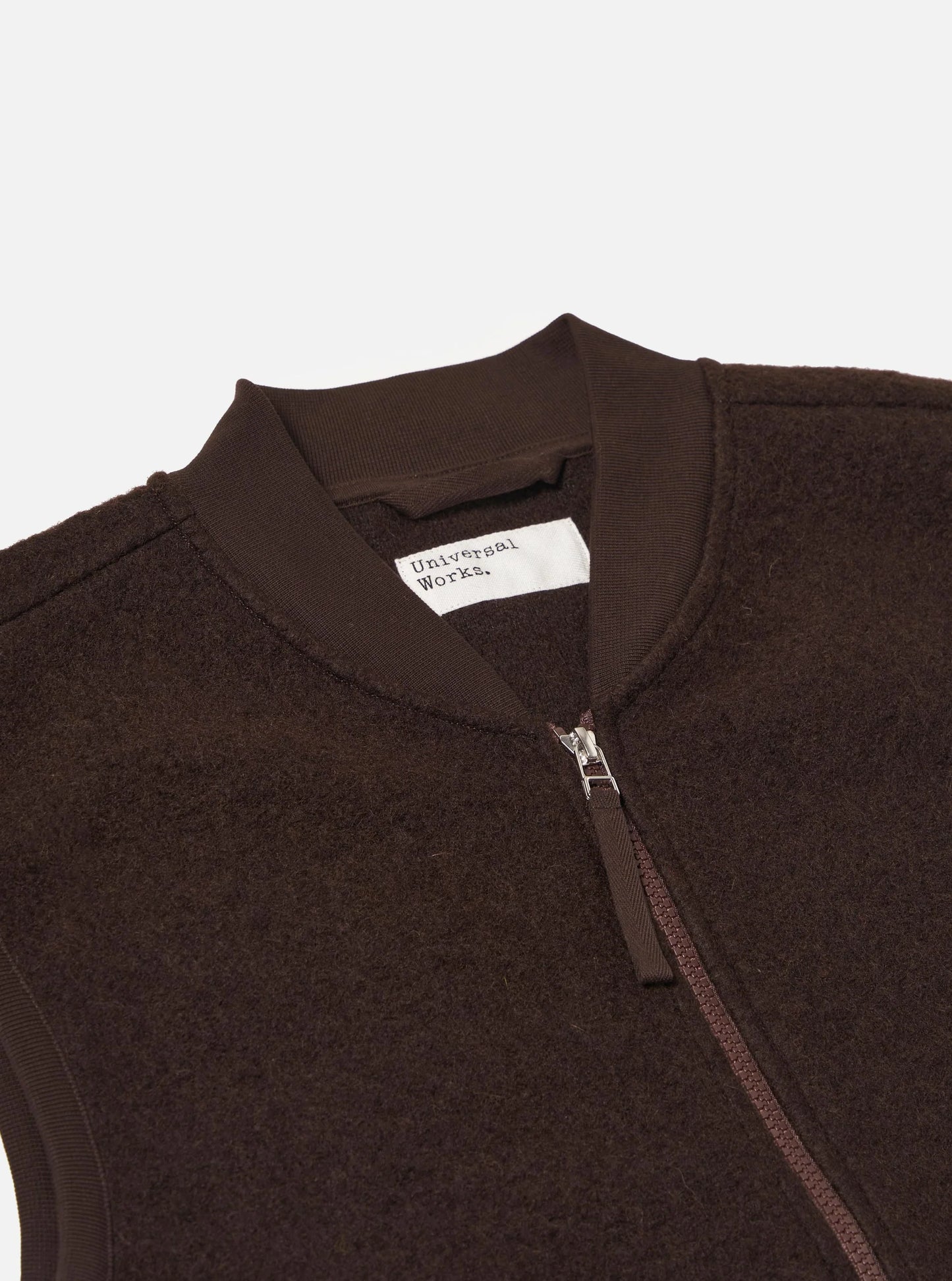 Universal Works Wool Fleece Zip Waistcoat Brown