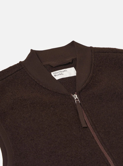 Universal Works Wool Fleece Zip Waistcoat Brown