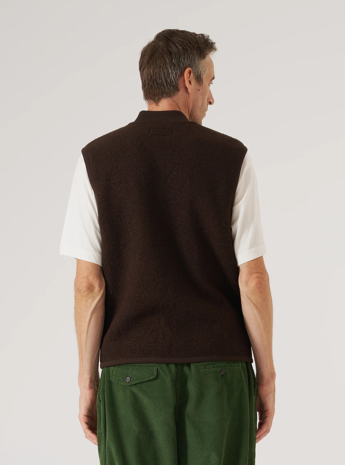 Universal Works Wool Fleece Zip Waistcoat Brown