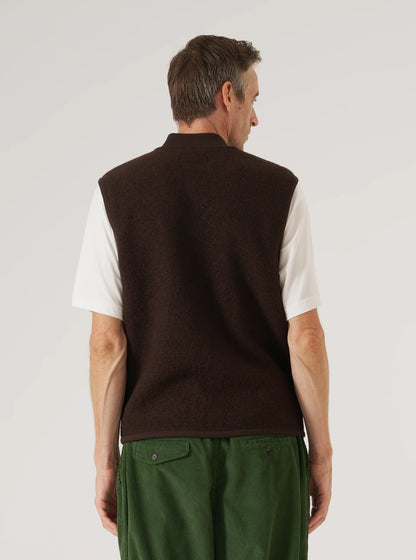 Universal Works Wool Fleece Zip Waistcoat Brown