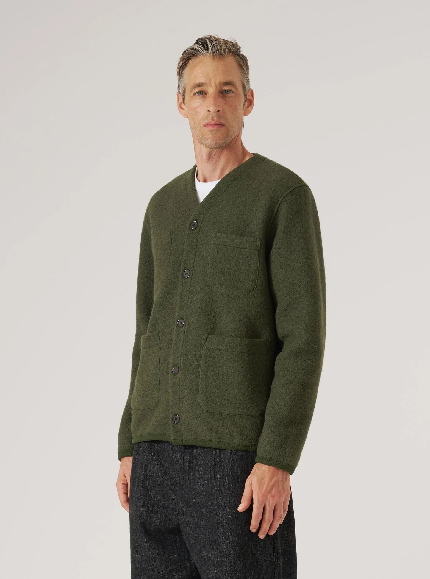 Universal Works Wool Fleece Cardigan - Olive