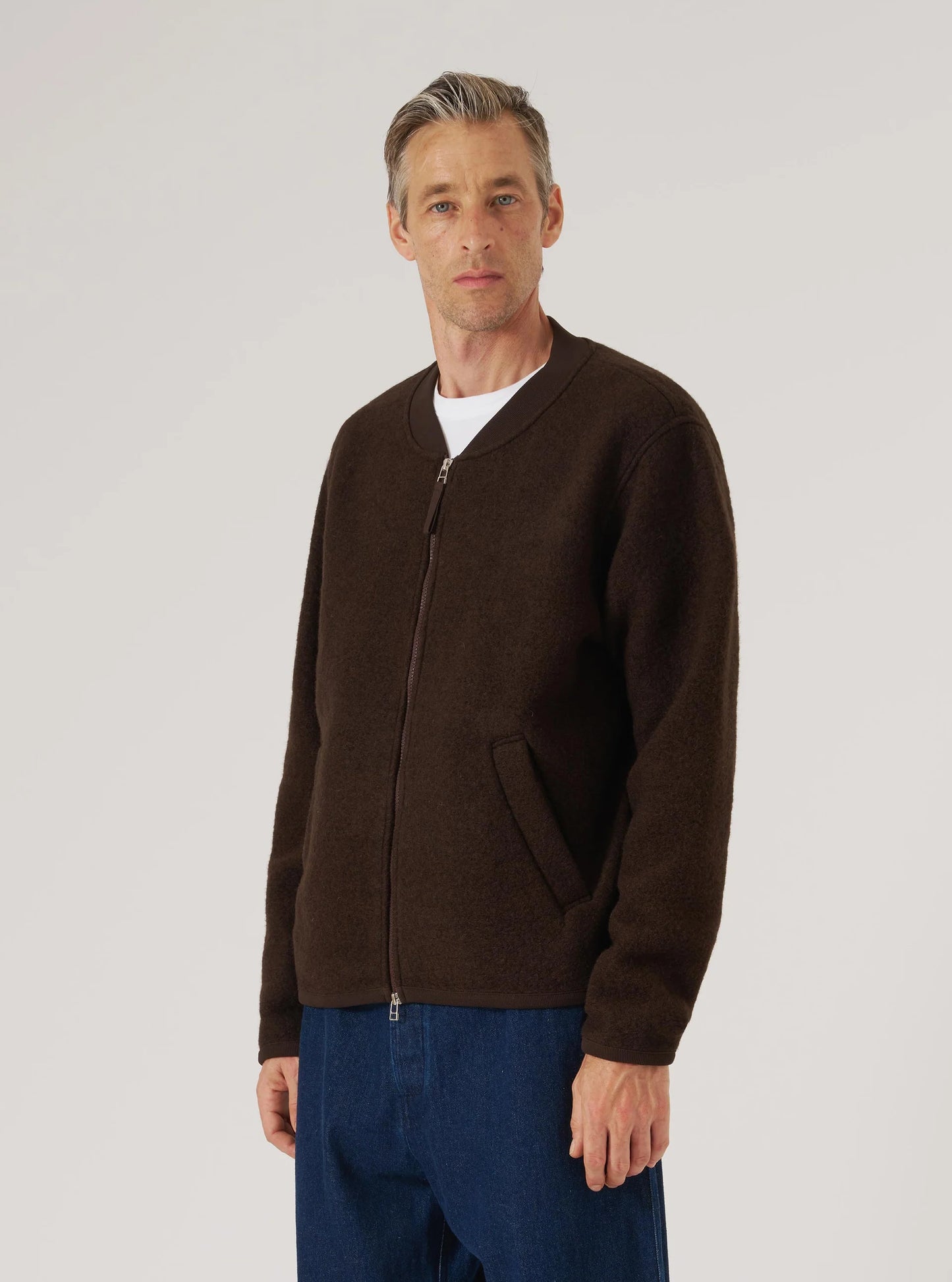 Universal Works Wool Fleece Zip Bomber Brown