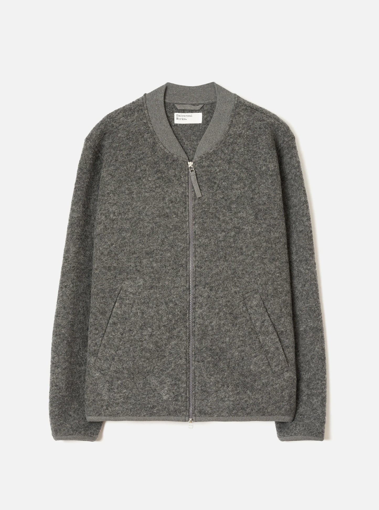 Universal Works Wool Fleece Zip Bomber - Grey Marl
