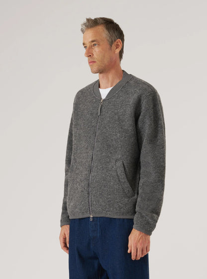 Universal Works Wool Fleece Zip Bomber - Grey Marl