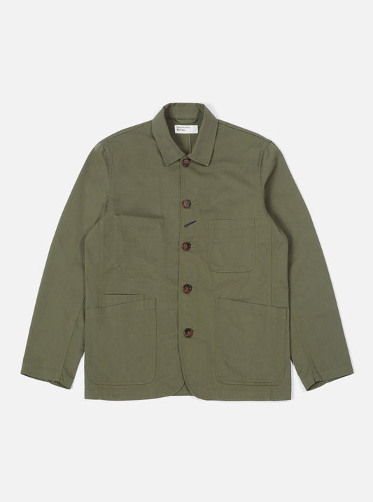 Universal Works Bakers Jacket In Light Olive Twill
