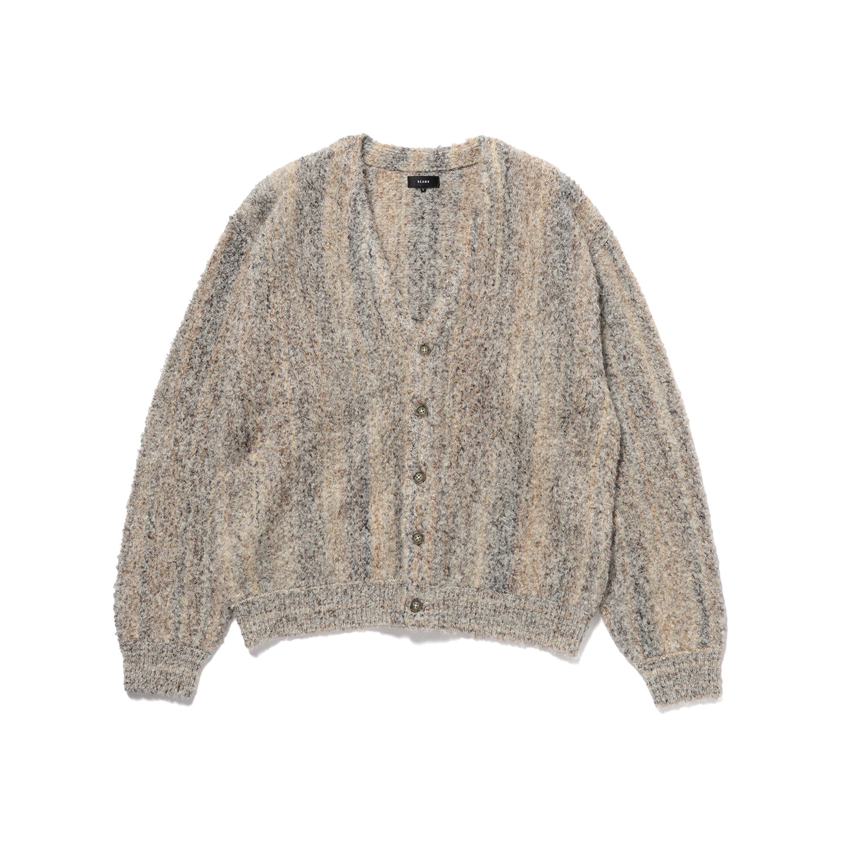 BEAMS 5G Boucle Stripe Cardigan - Natural