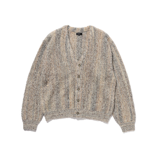 BEAMS 5G Boucle Stripe Cardigan - Natural