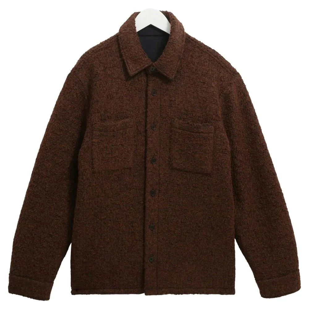 Wax London Mount - Dusty Brown Reversible Boucle Wool Overshirt