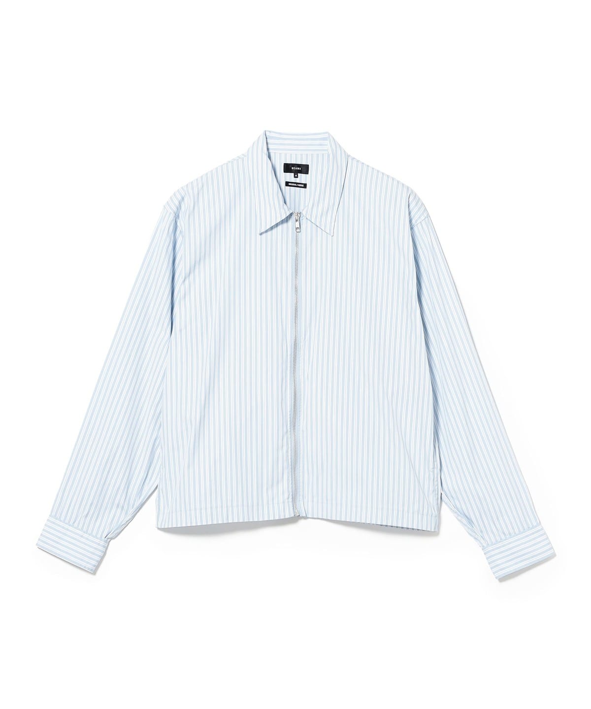 BEAMS Stripe Zip Shirt - White