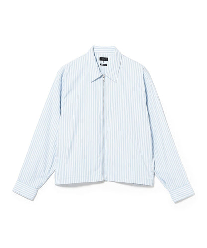 BEAMS Stripe Zip Shirt - White