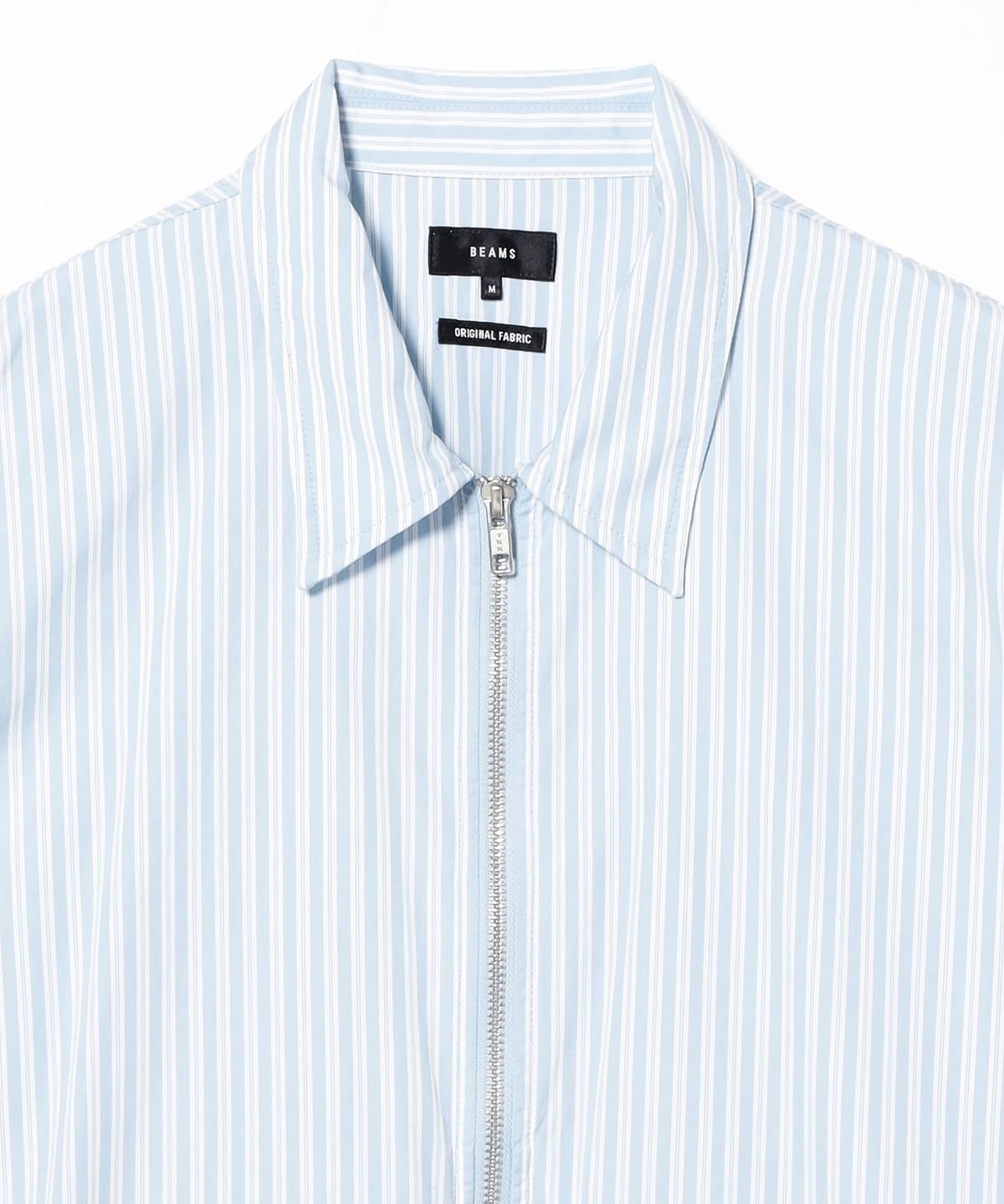 BEAMS Stripe Zip Shirt - White