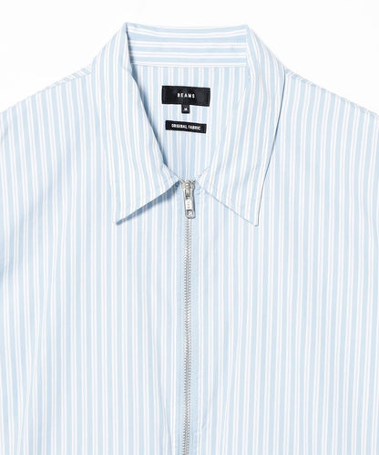 BEAMS Stripe Zip Shirt - White