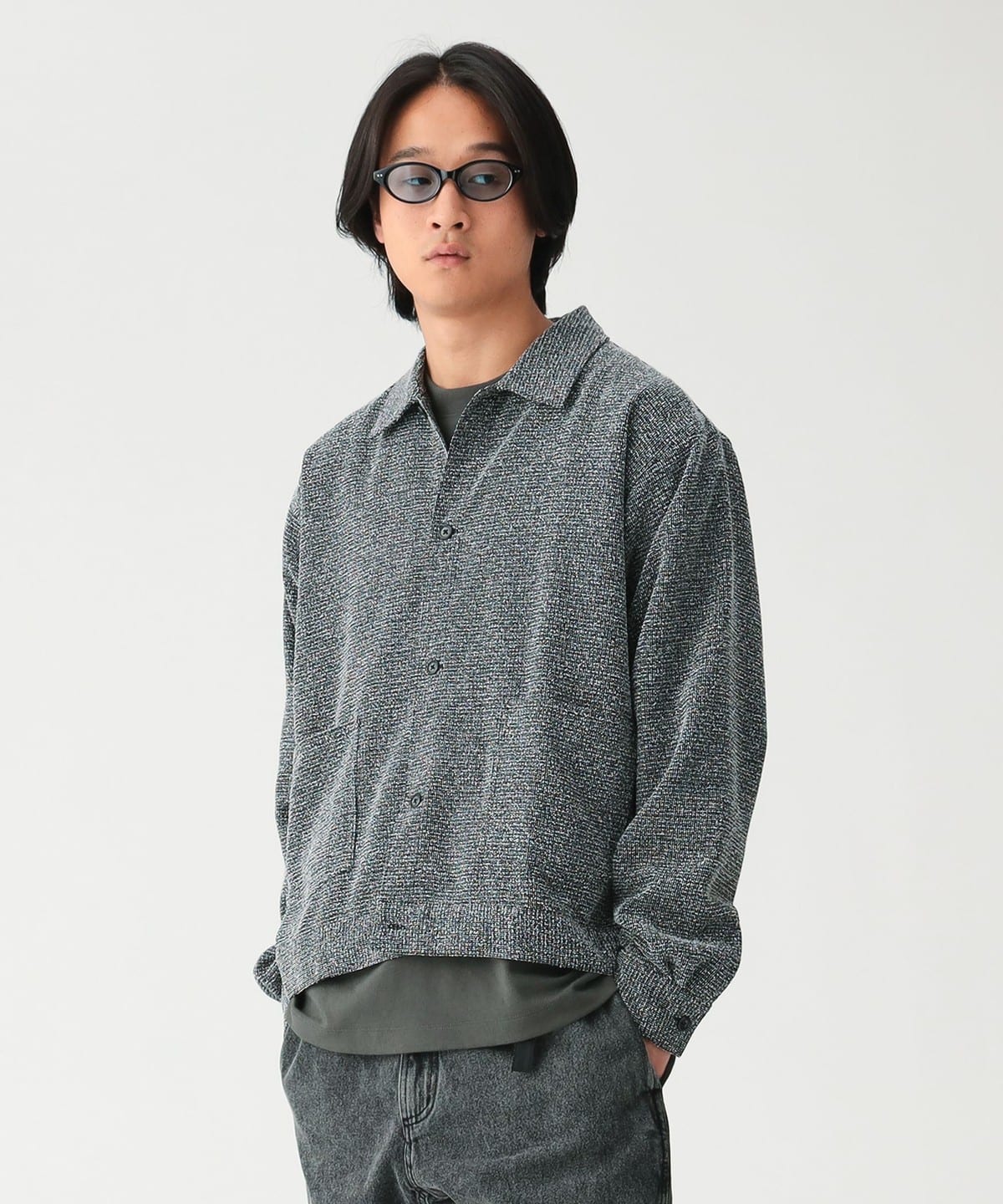 BEAMS Boucle Tweed Shirt - Black