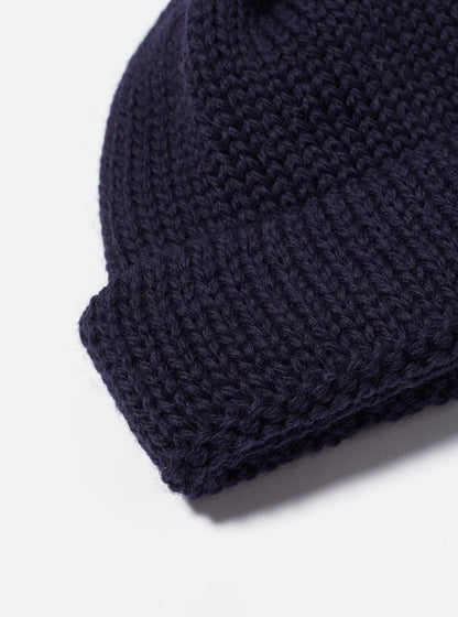 Universal Works Short Watch Cap In Navy British Wool