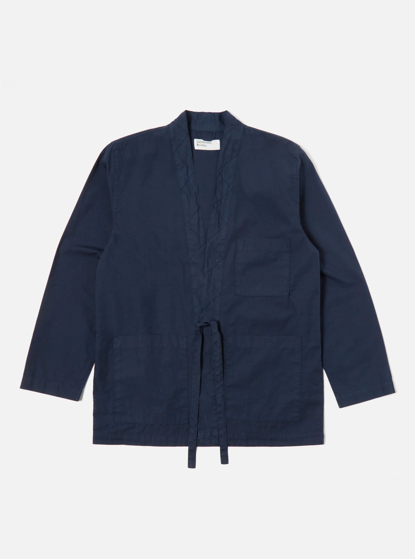 Universal Works Tie Front Jacket In Navy Organic Fine Poplin