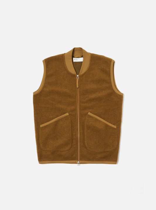 Universal Works Zip Waistcoat in Mustard Wool Fleece