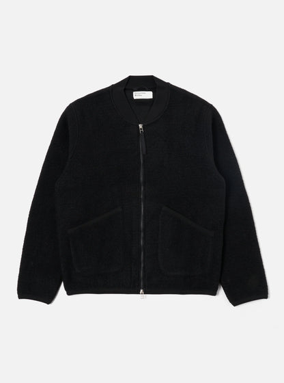 Universal Works Zip Bomber in Black Wool Fleece