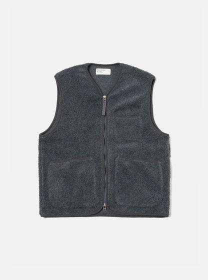 Universal Works Zip Gilet in Charcoal Mountain Fleece