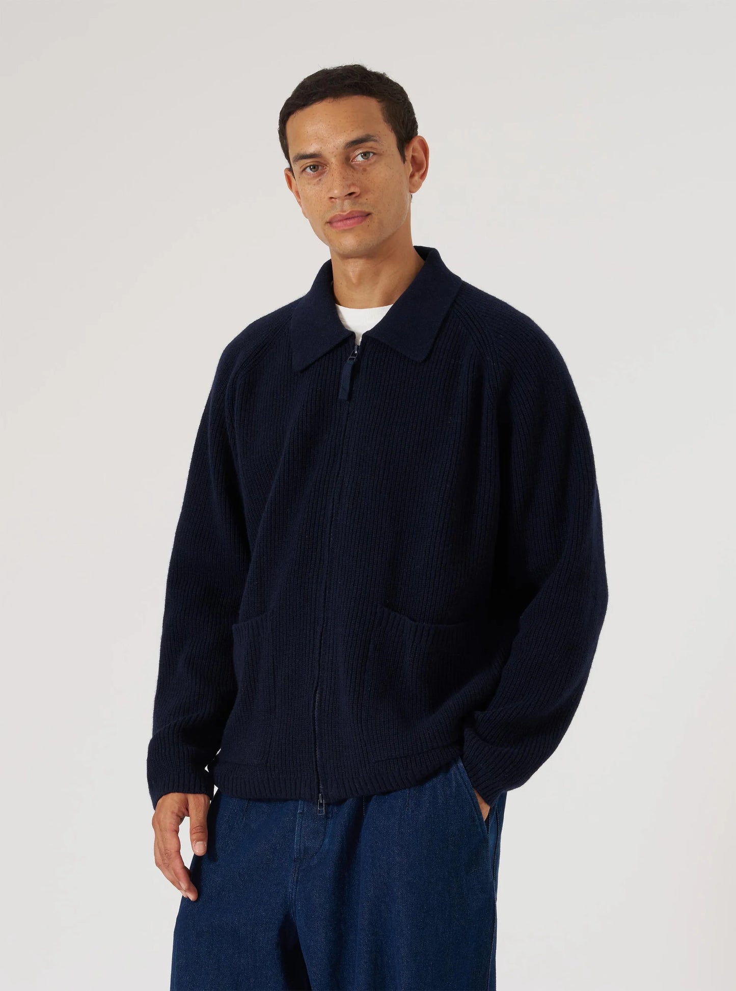Universal Works Eco Wool Zip Cardigan Navy
