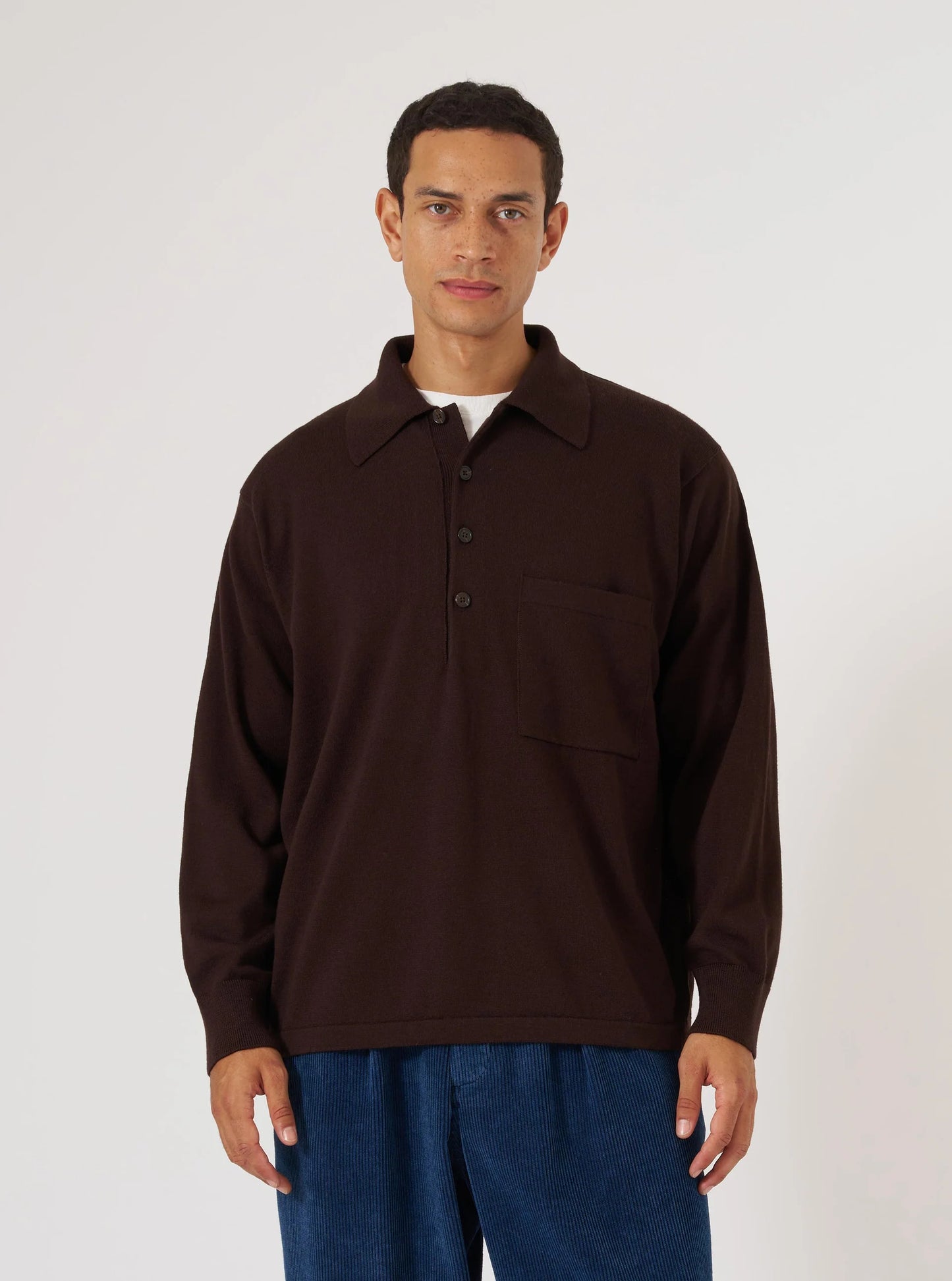 Universal Works Merino L/S Pullover Knit Shirt Brown