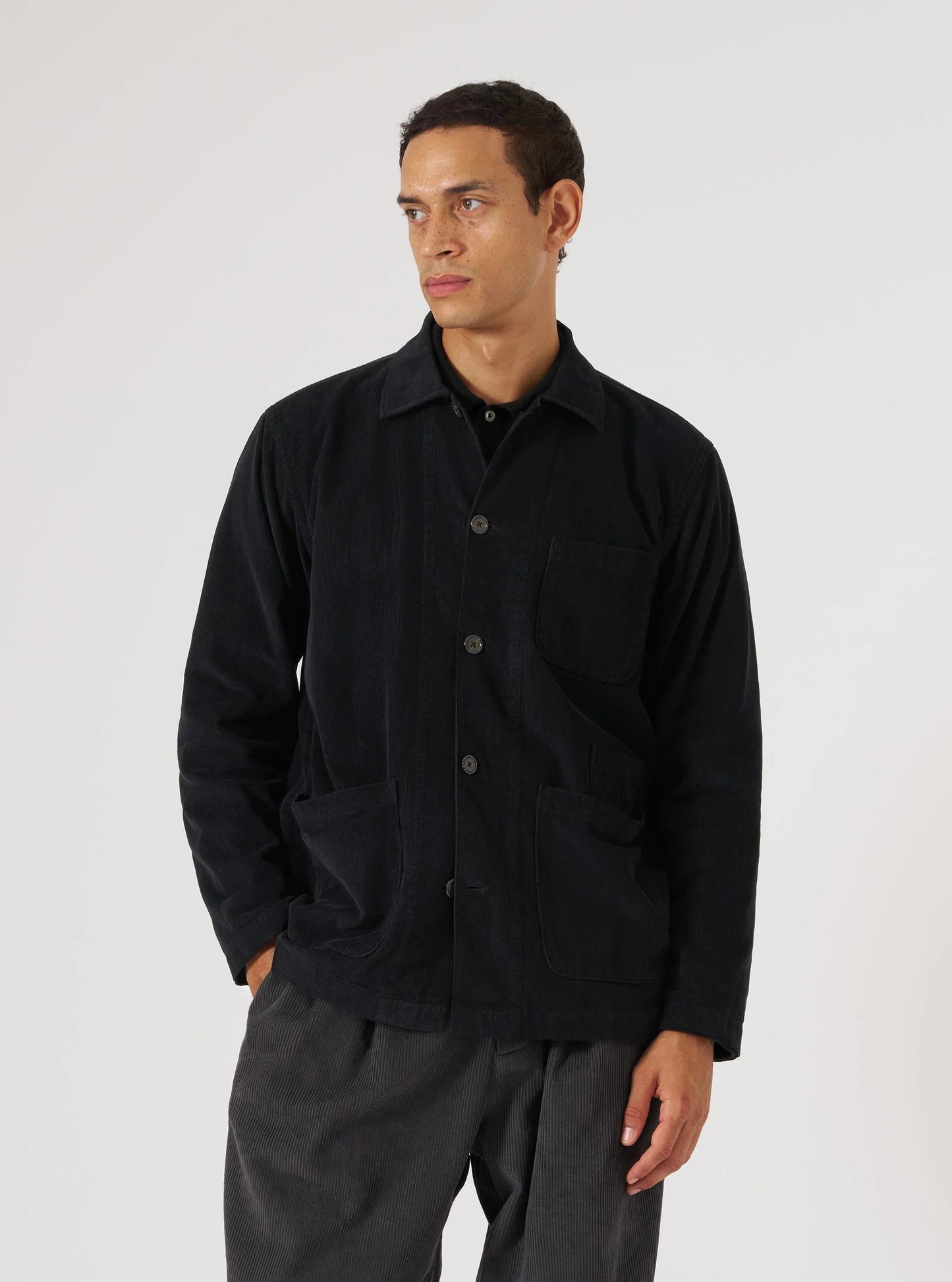 Universal Works Fine Cord Bakers Overshirt Black