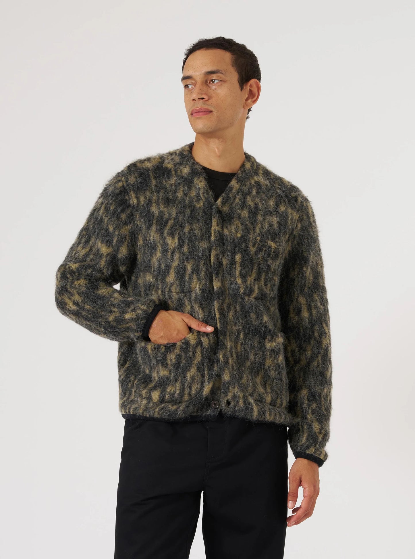 Universal Works Fleece Cardigan Charcoal Dolce