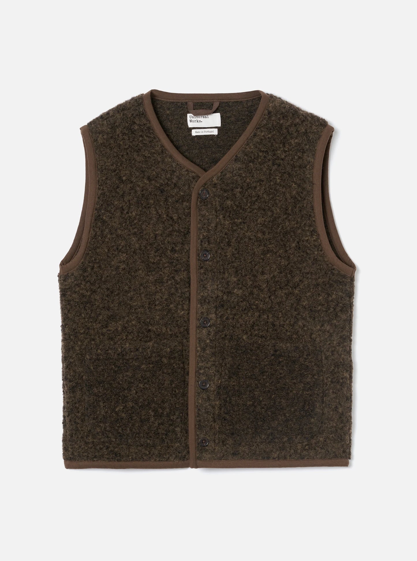 Universal Works Lancaster Gilet Brown Bouclet Fleece - Brown