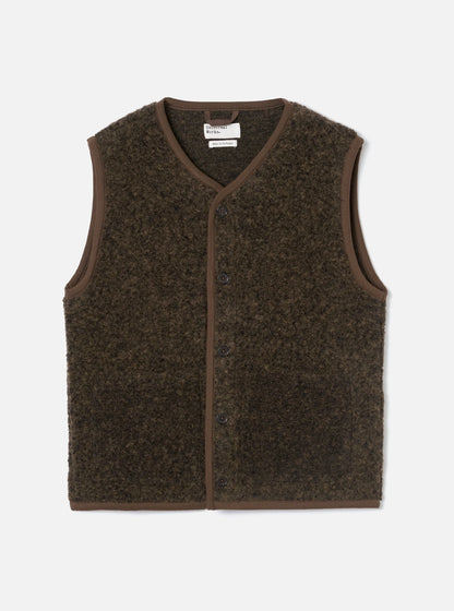 Universal Works Lancaster Gilet Brown Bouclet Fleece - Brown