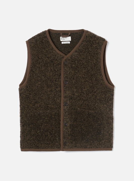 Universal Works Lancaster Gilet Brown Bouclet Fleece - Brown