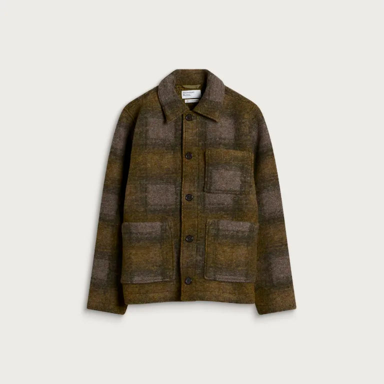 Universal Works Techno Melton Check Tag Jacket - Olive