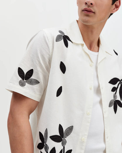Wax London Didcot Ecru And Black Bloom Applique Short-Sleeve Shirt