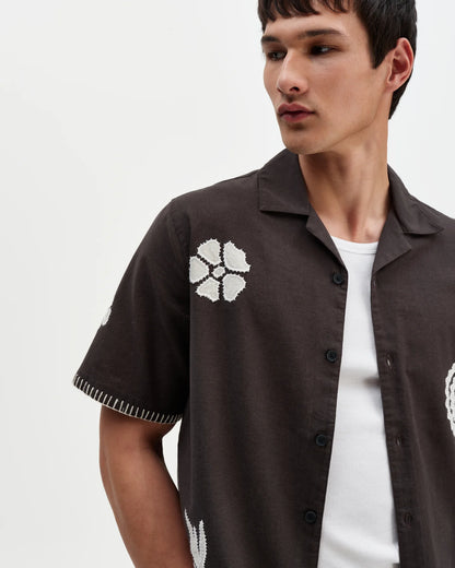 Wax London Didcot Black Doodle Applique Short-Sleeve Shirt