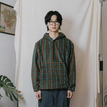 Kappy Designs Check Fleece Button Hoodie Brown