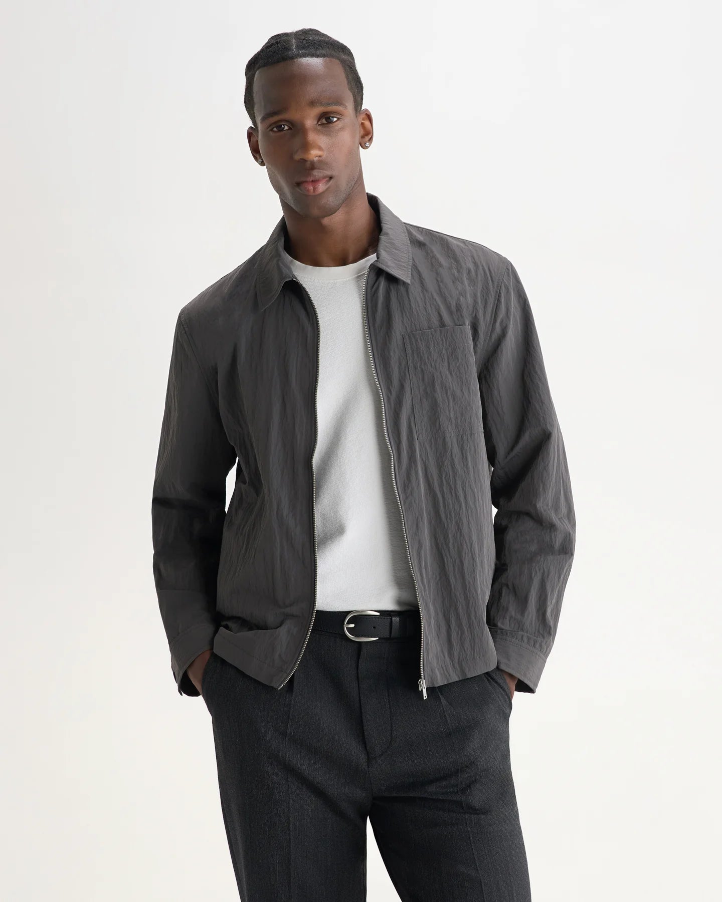 Wax London Lytton - Charcoal Crinkle Nylon Overshirt