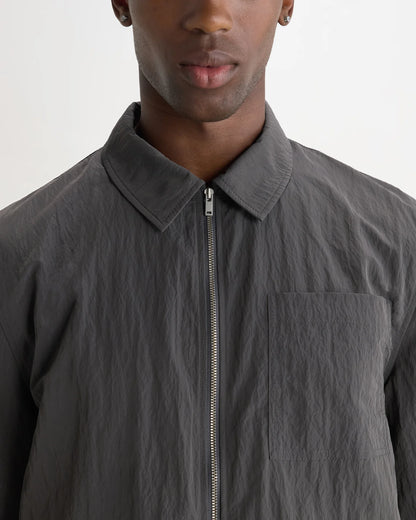 Wax London Lytton - Charcoal Crinkle Nylon Overshirt