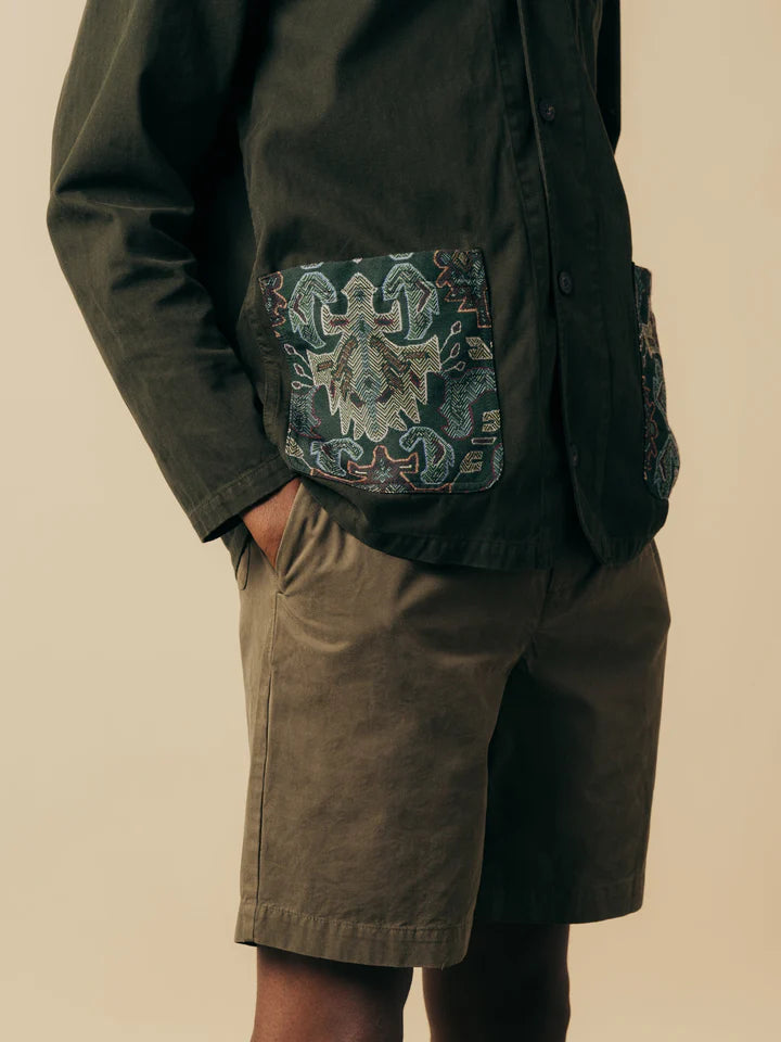 Kestin Huntly Jacket in Dark Olive Jacquard Patchwork