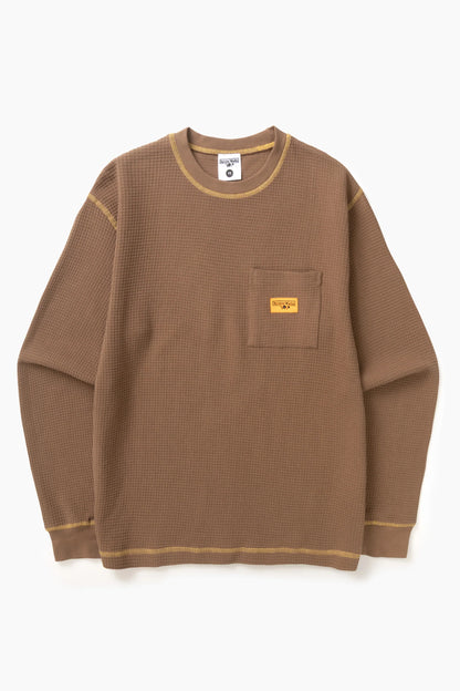 Service Works Waffle Contrast Thermal Long Sleeve Tee - Brown/Yellow