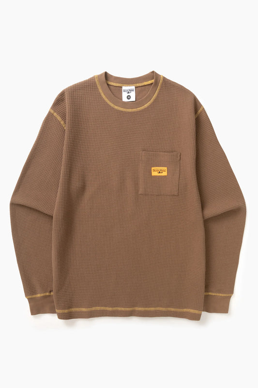 Service Works Waffle Contrast Thermal Long Sleeve Tee - Brown/Yellow