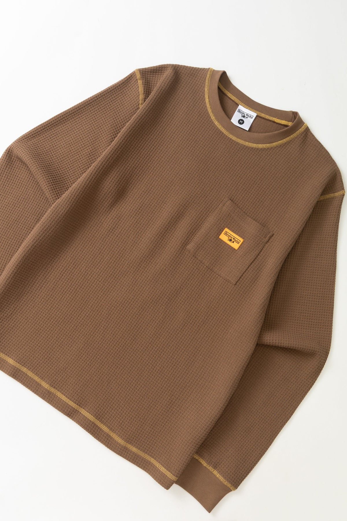 Service Works Waffle Contrast Thermal Long Sleeve Tee - Brown/Yellow