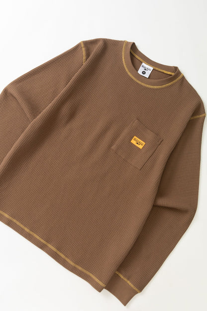 Service Works Waffle Contrast Thermal Long Sleeve Tee - Brown/Yellow