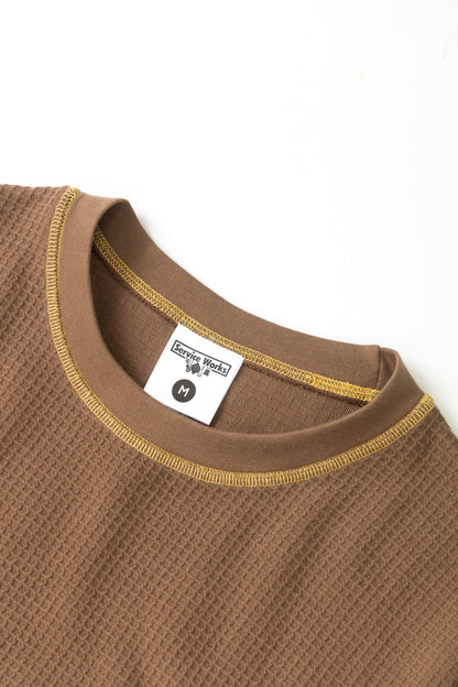 Service Works Waffle Contrast Thermal Long Sleeve Tee - Brown/Yellow