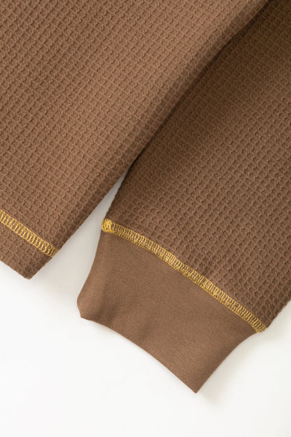 Service Works Waffle Contrast Thermal Long Sleeve Tee - Brown/Yellow